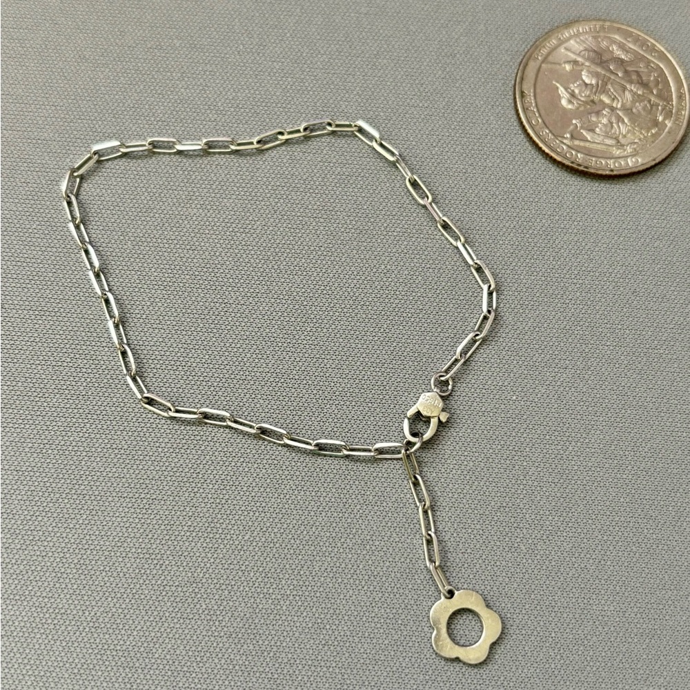 Platinum Pt950 Paperclip Bracelet with Flower Charm